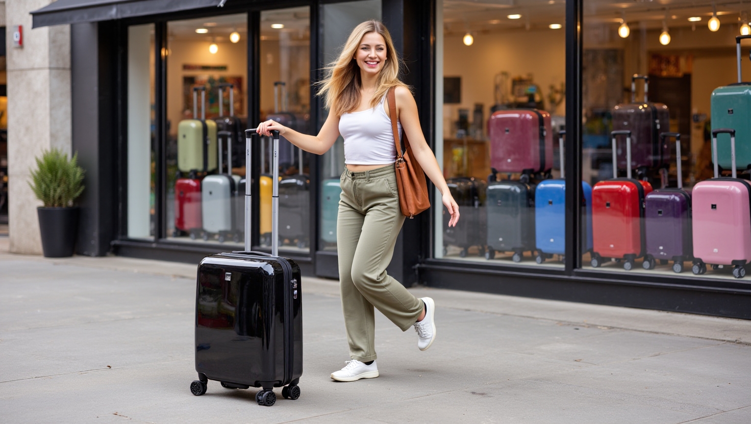 Wypożyczona walizka w podróży